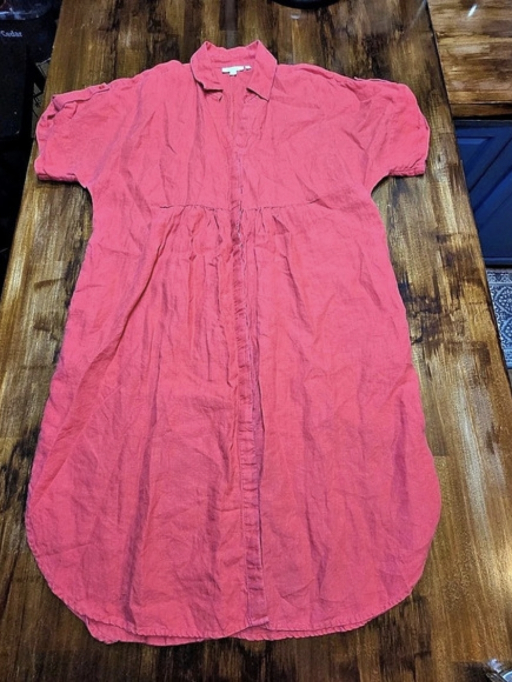 Chico's Watermelon Punch Dolman 100% Linen Shirt Dress 14 Boho Summer
